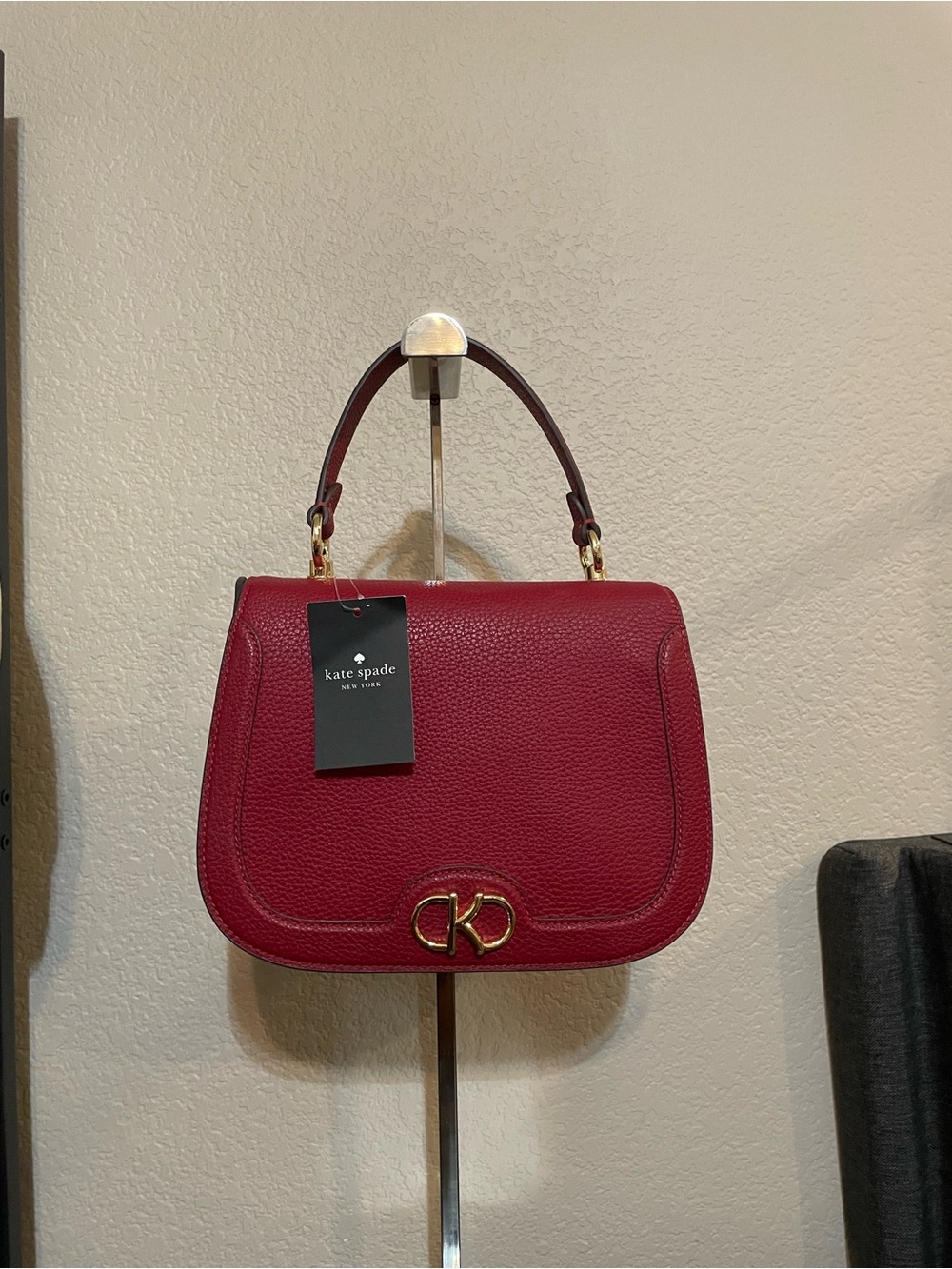 kate spade Cranberry Pebbled Leather Top-Handle Satchel with Gold Hardware